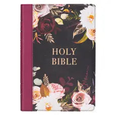 Black & Burgundy faux leather large print KJV Bible w/ tabs
