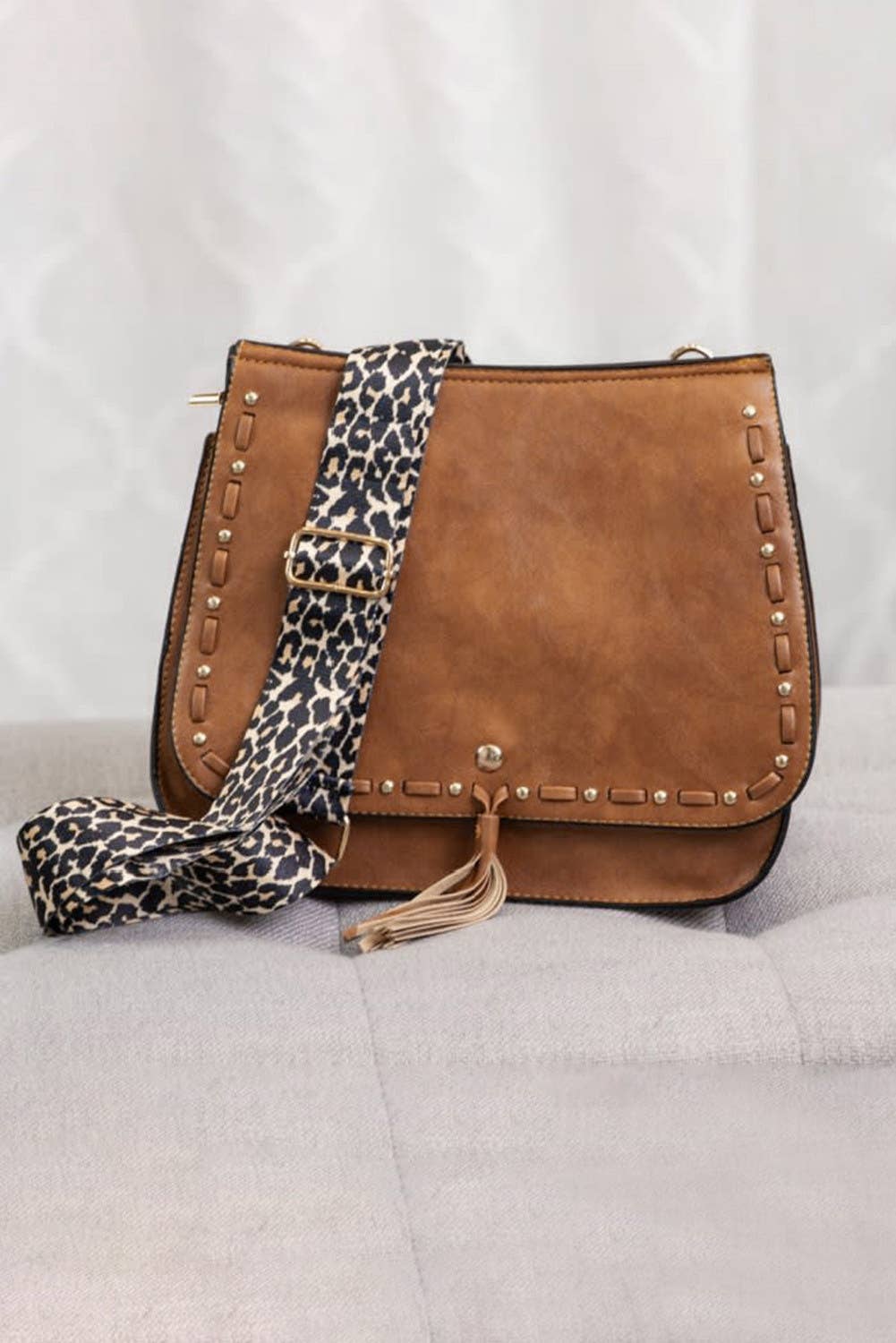 Leopard Guitar Strap Brown Crossbody Saddle Bag