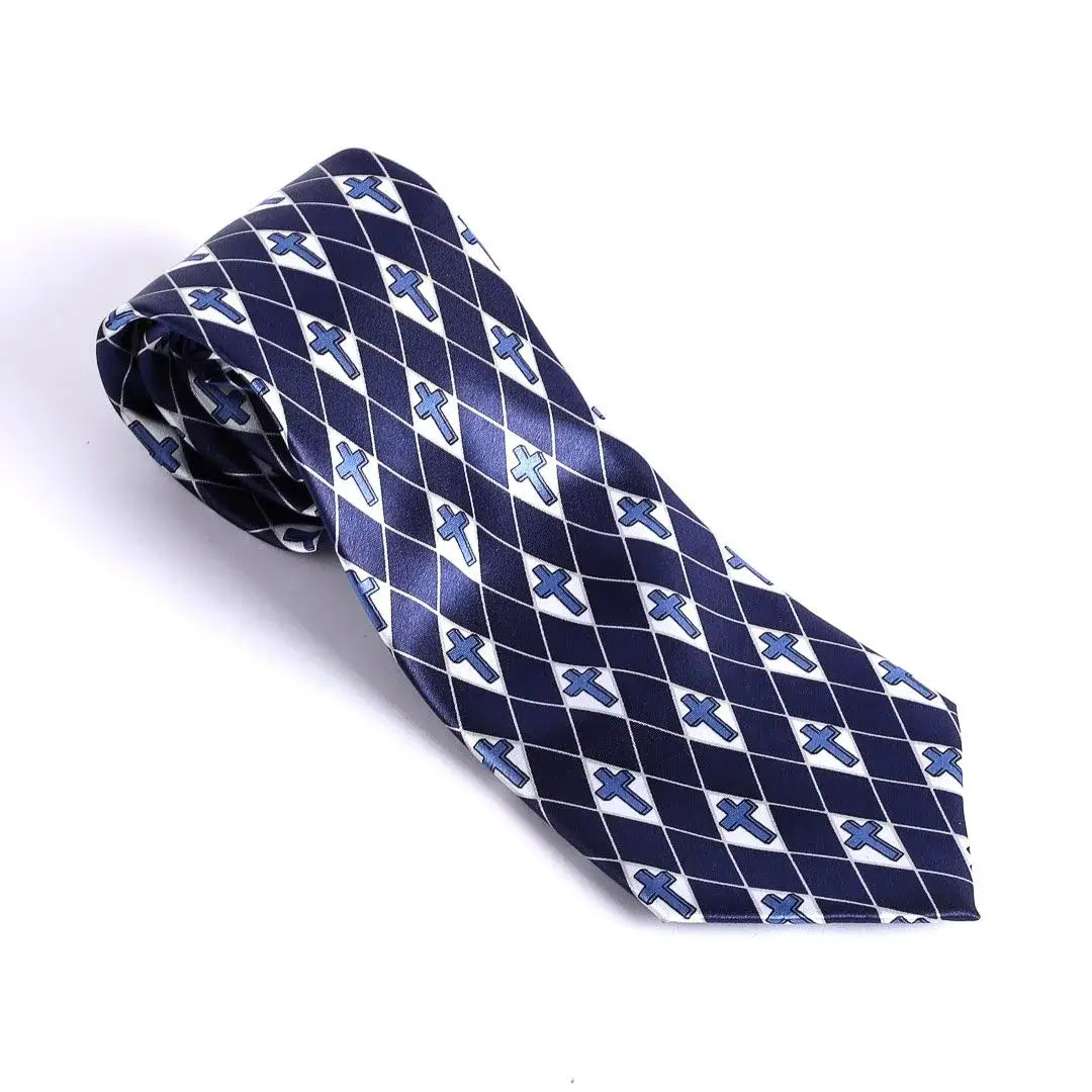 Tie Polyester - Diamond Cross - Navy