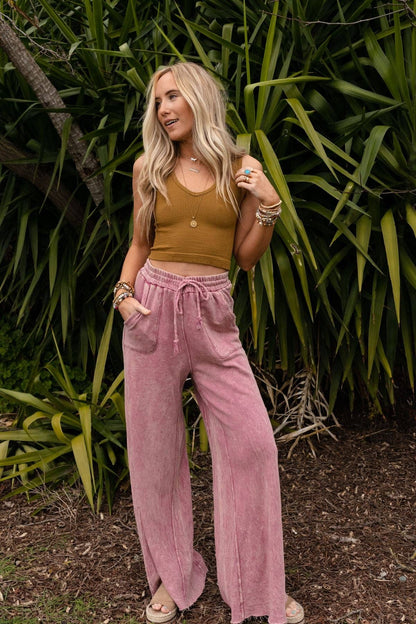 Relaxing Robin Wide Leg Pant - New Mauve: L