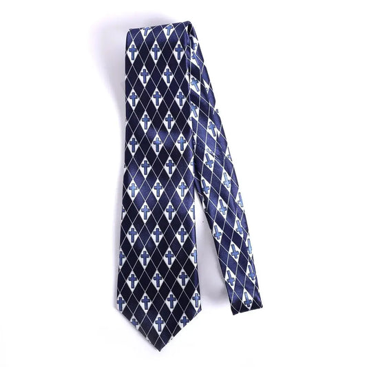 Tie Polyester - Diamond Cross - Navy