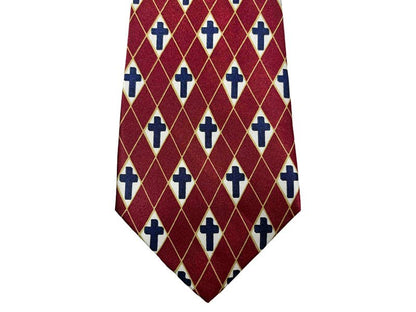 Tie Polyester - Diamond Cross - Burgundy