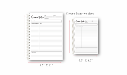 Sermon Notes Spiral-bound journal, 40 pages: Full Size- 8.5"x11"