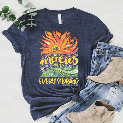 His Mercies Are New Tee: L / Heather Navy