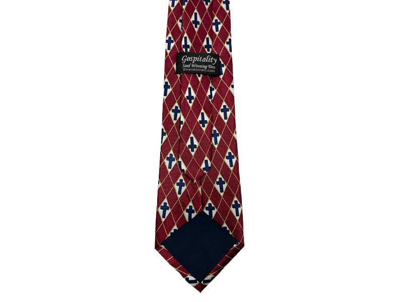 Tie Polyester - Diamond Cross - Burgundy