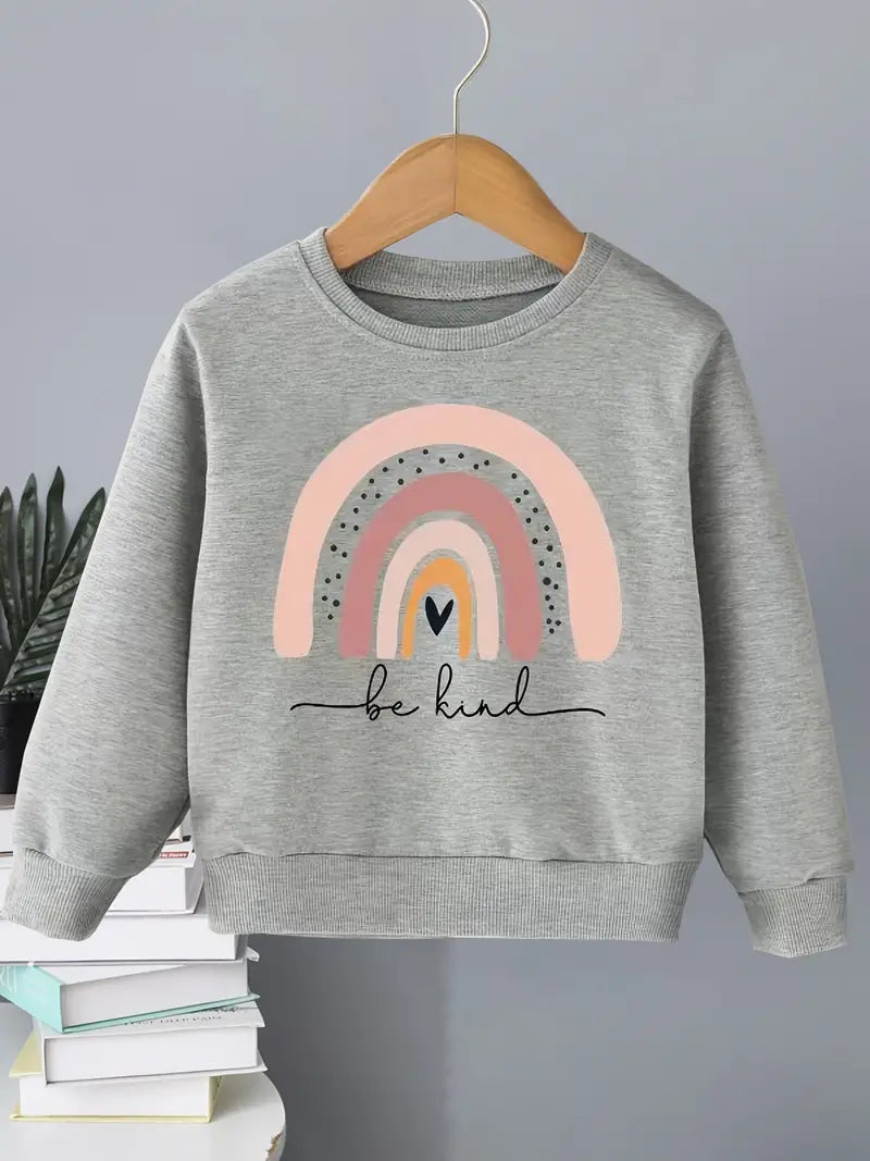 "Be Kind" Print Girls Sweatshirt, Casual Breathable Sweatshirt