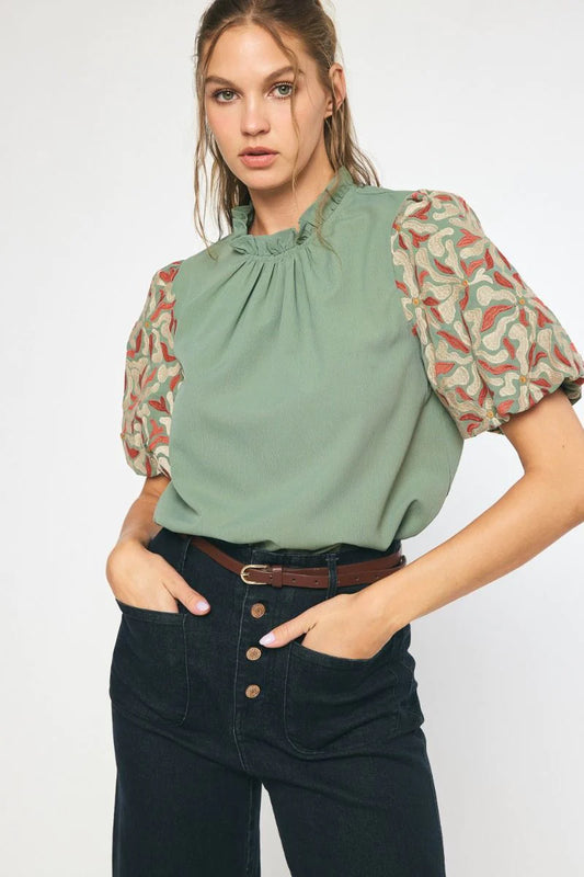 Puff sleeve green shirt