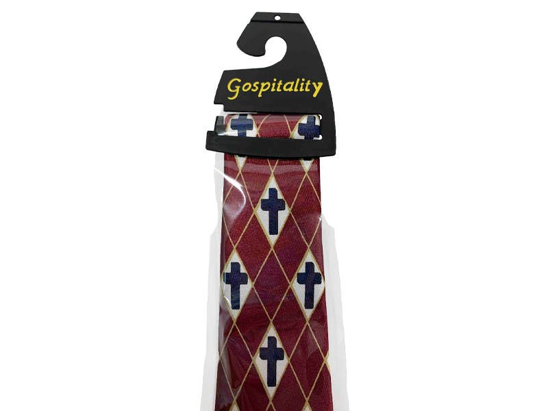 Tie Polyester - Diamond Cross - Burgundy