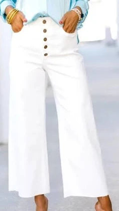 WHITE BUTTON STRETCH PANTS